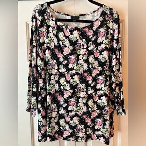 J. Jill Black Floral Long Sleeve Top